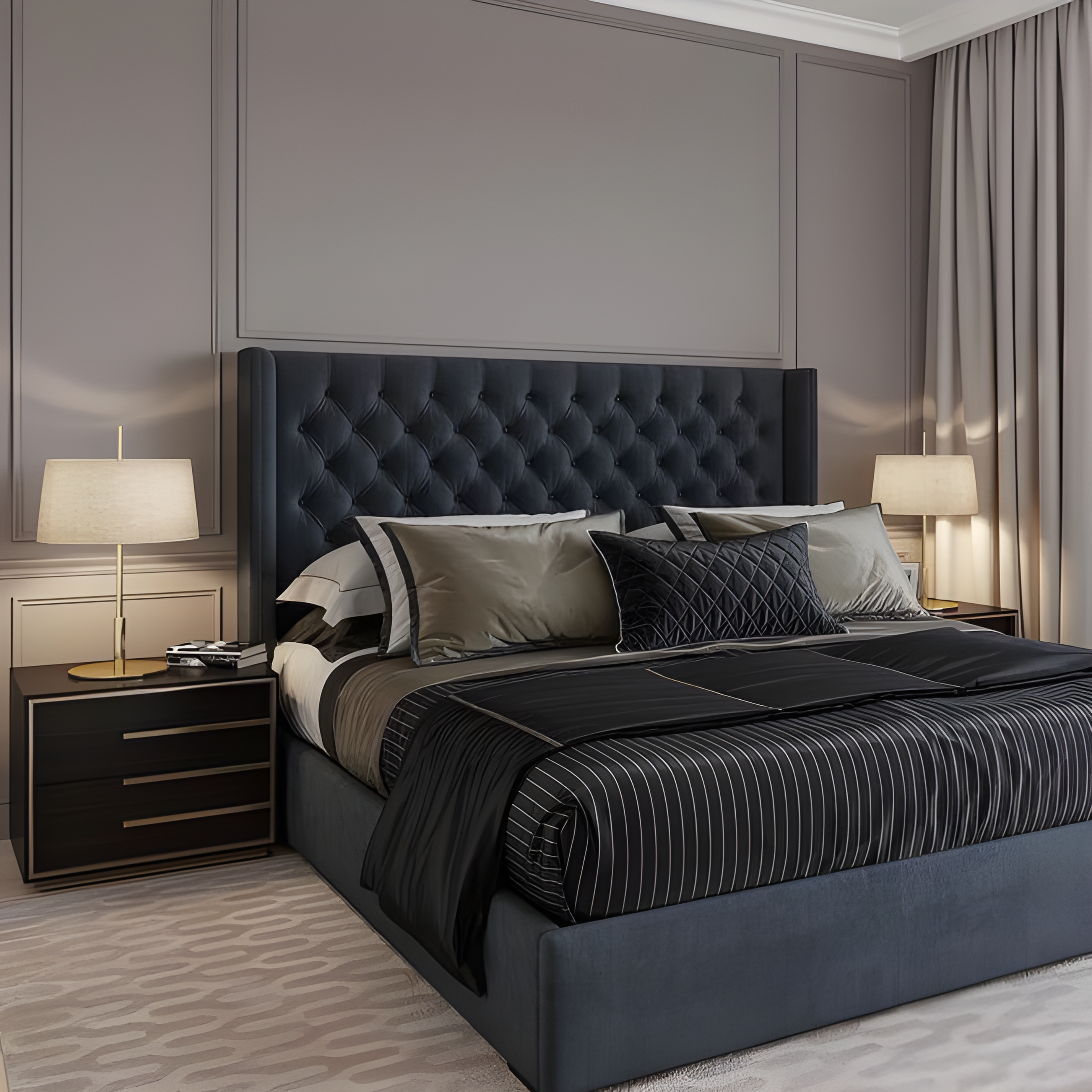 Bluish Master Bed - AlUmaima Interiors