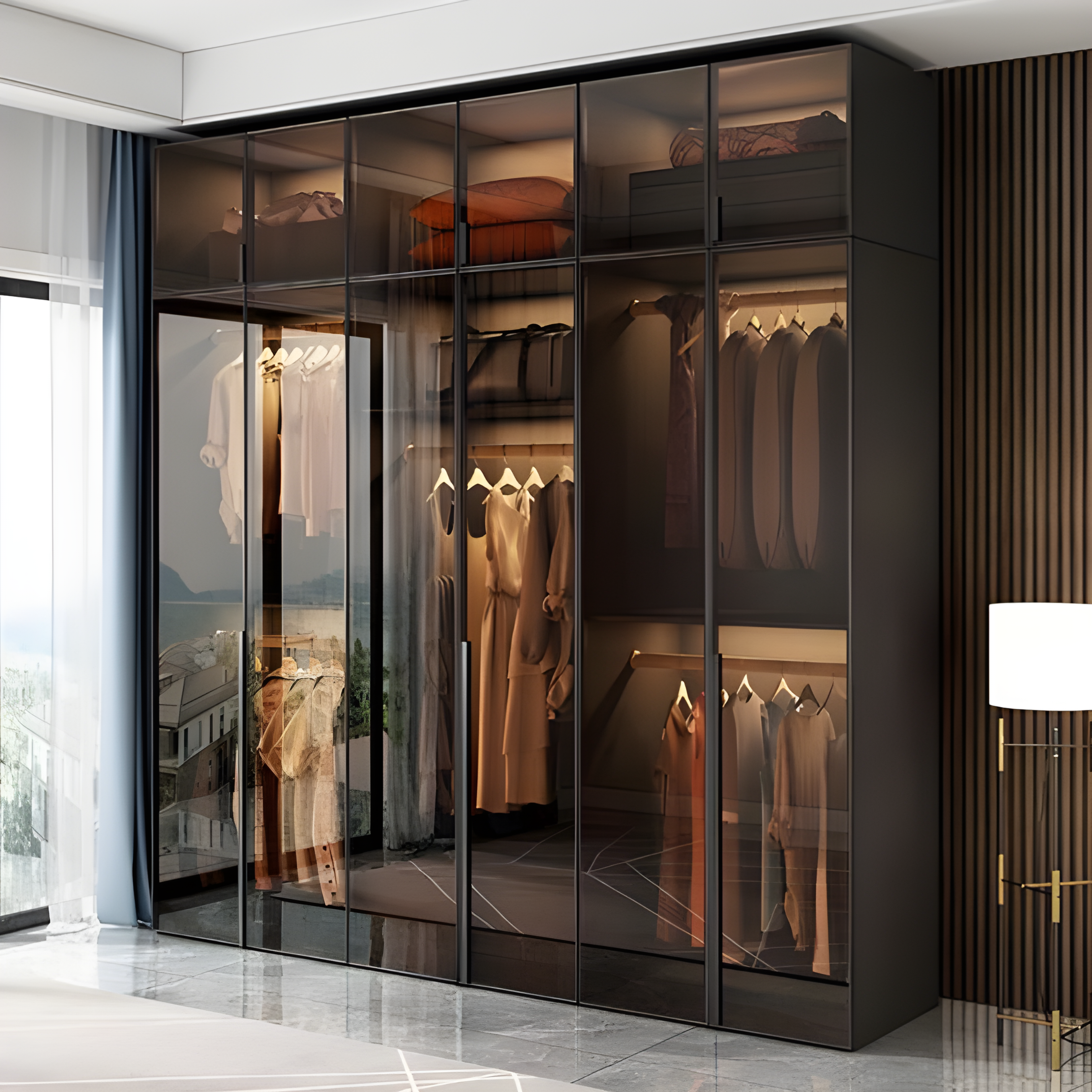 Brown Mirror Design Fancy Wardrobe - AlUmaima Interiors