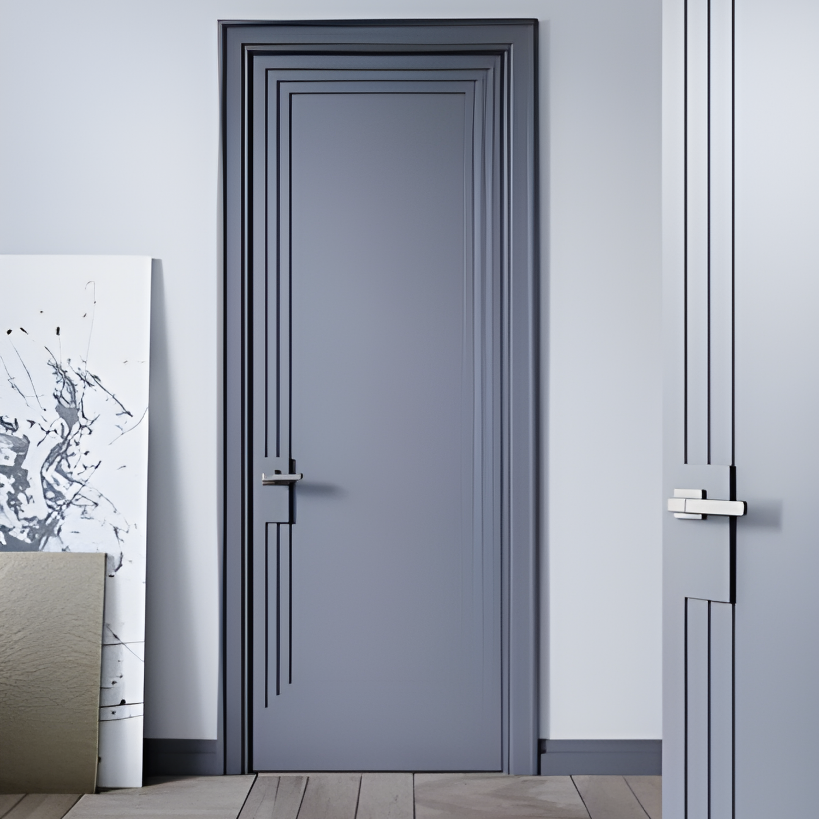 Gray Painted Wooden Door - AlUmaima Interiors