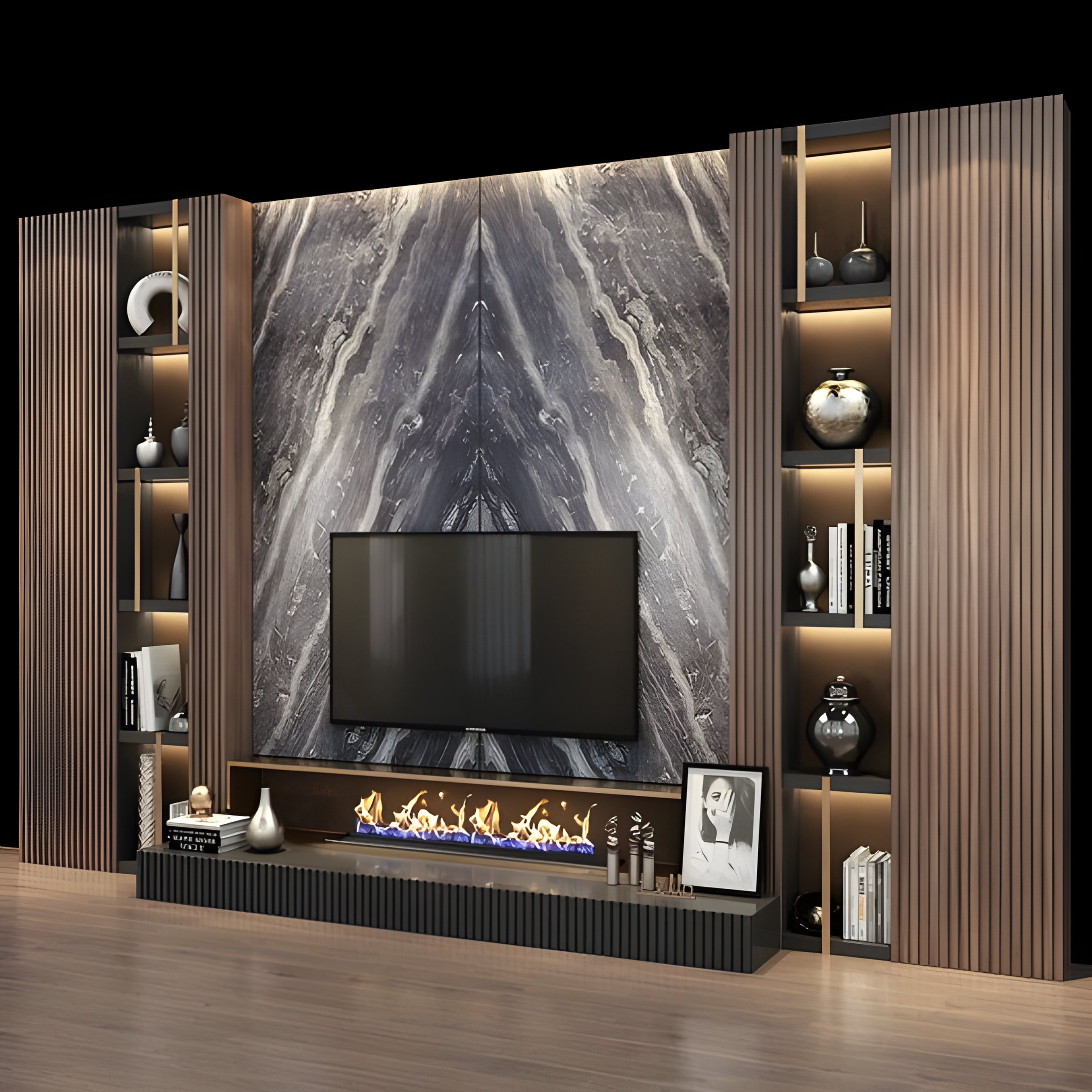 Latest Choclato Media Wall Design - AlUmaima Interiors