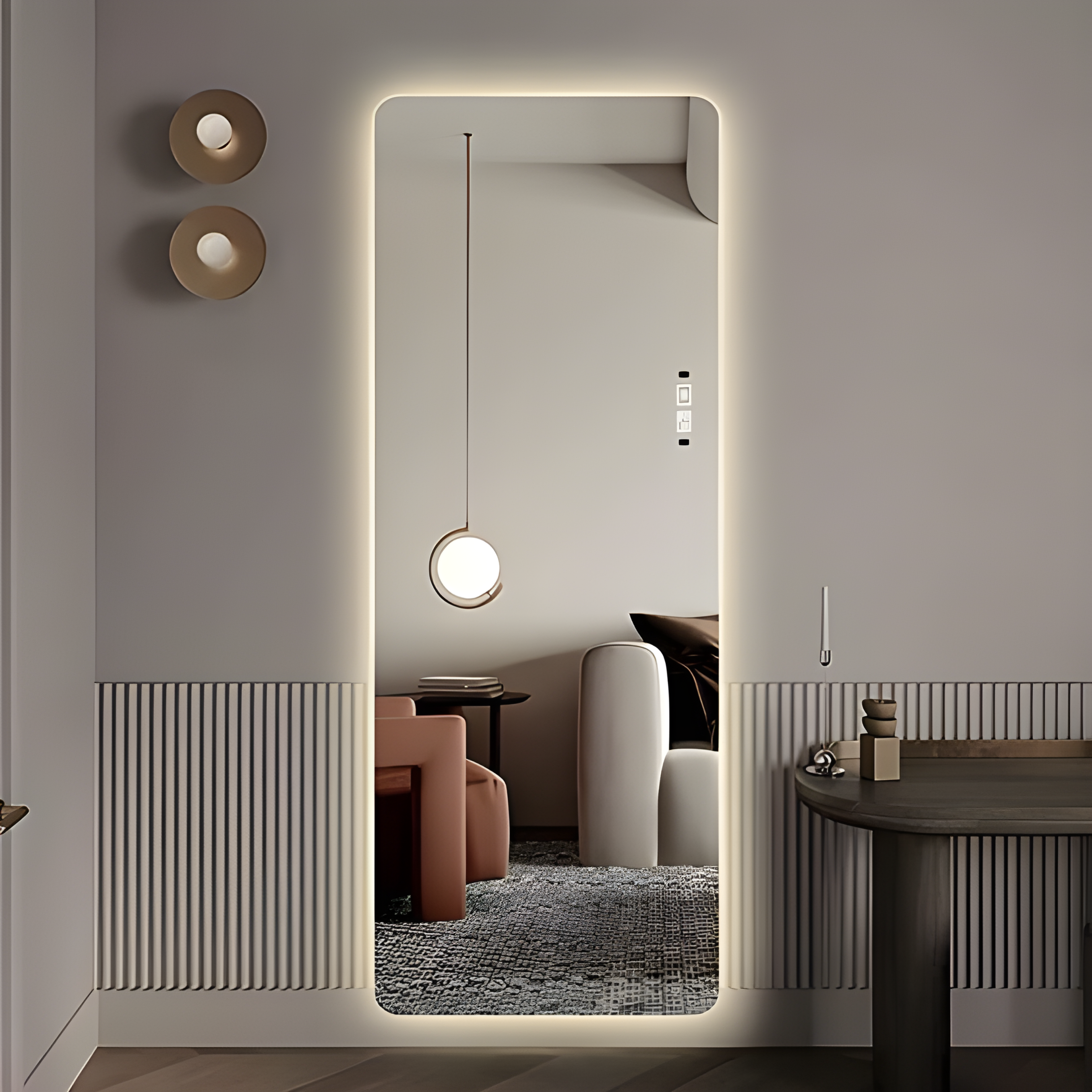 Smart Touch LED Standing Mirror Wall - AlUmaima Interiors