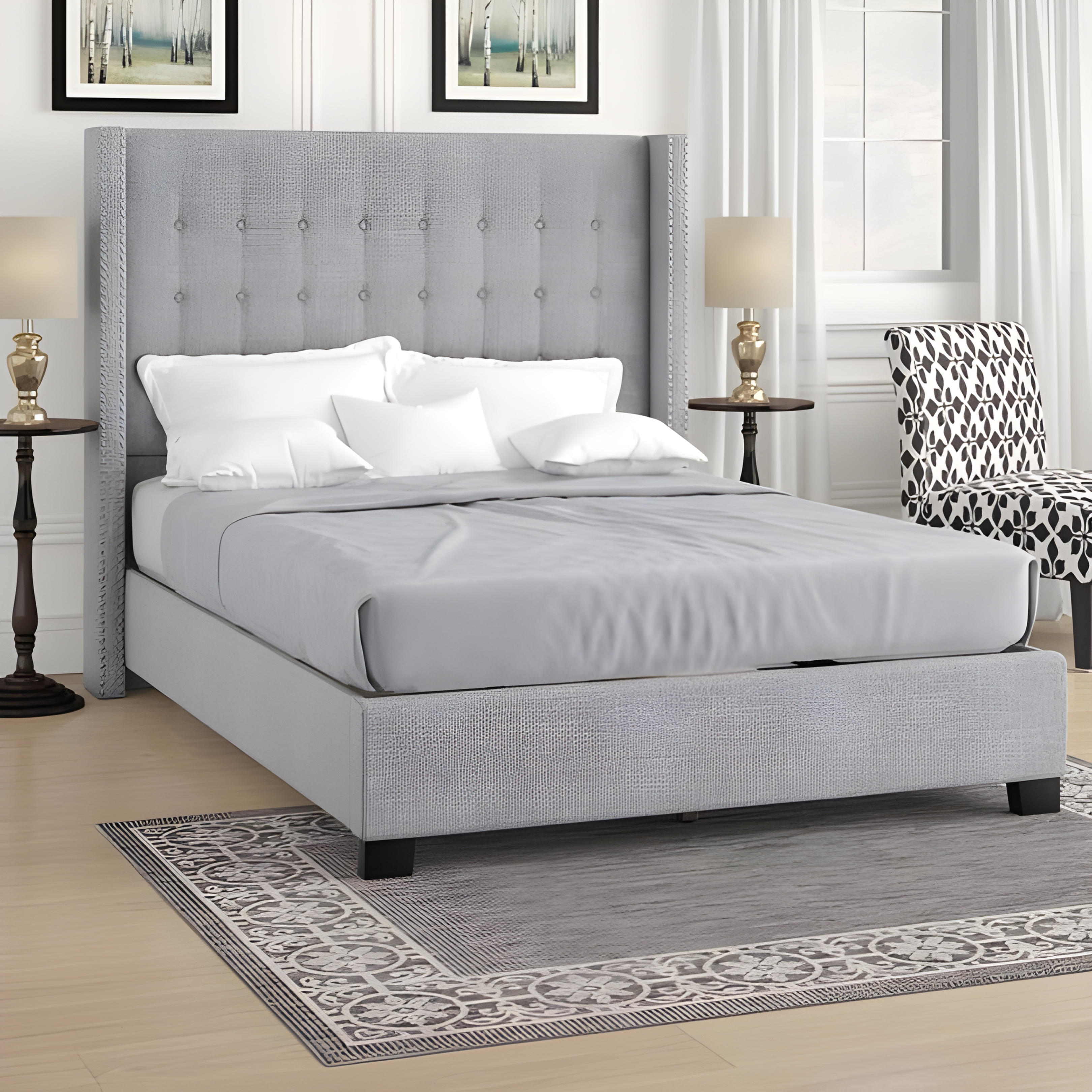 Three Posts Bourgeois Tufted Upholstered Standard Bed - AlUmaima Interiors