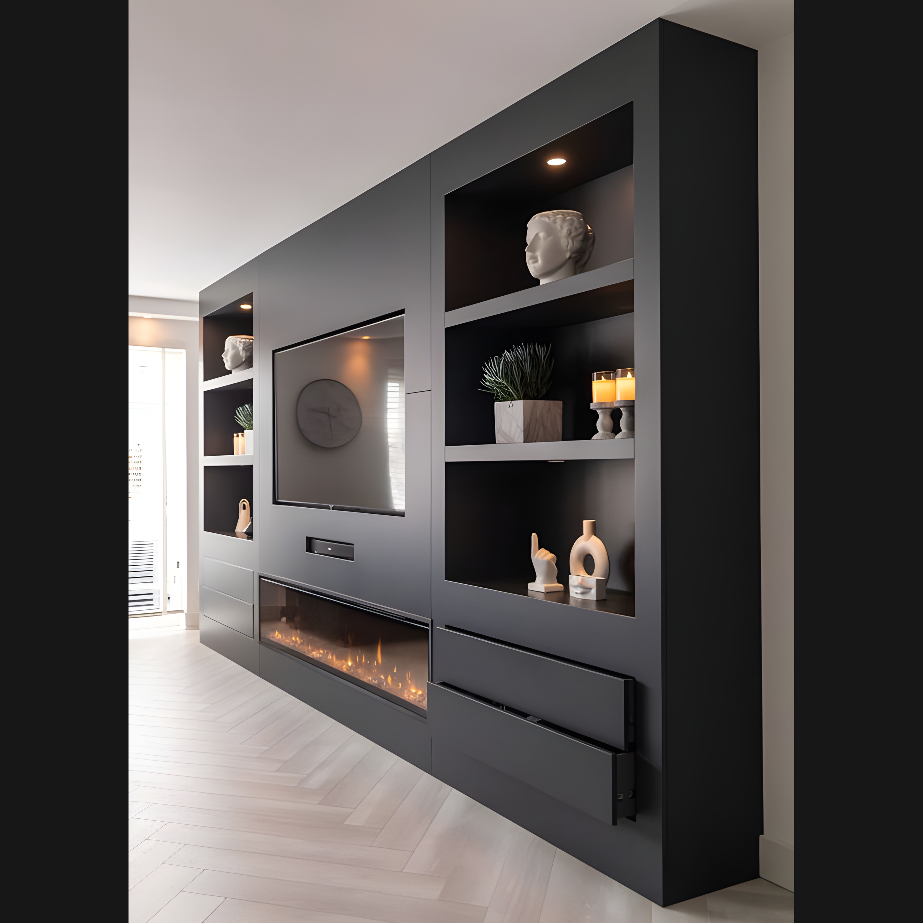 Wooden Cover TV Media Wall - AlUmaima Interiors