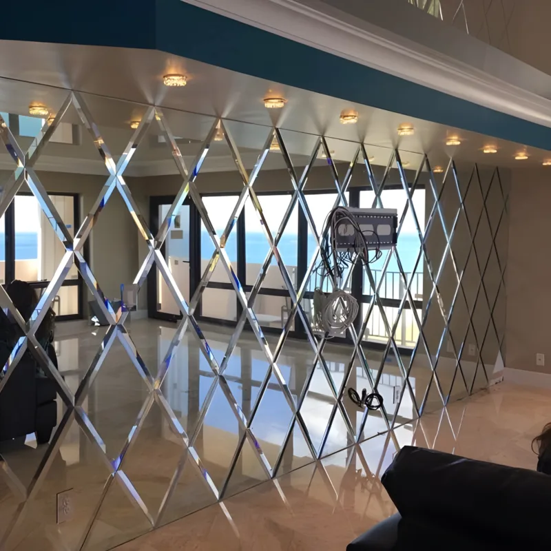 Luxury Beveled Mirror Tiles Decoration feature Wall dubai - AlUmaima Interiors