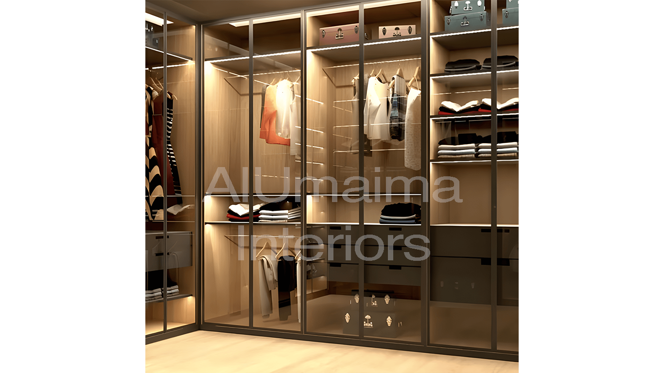 walk in glass wardrobe abu dhabi uae led lights
