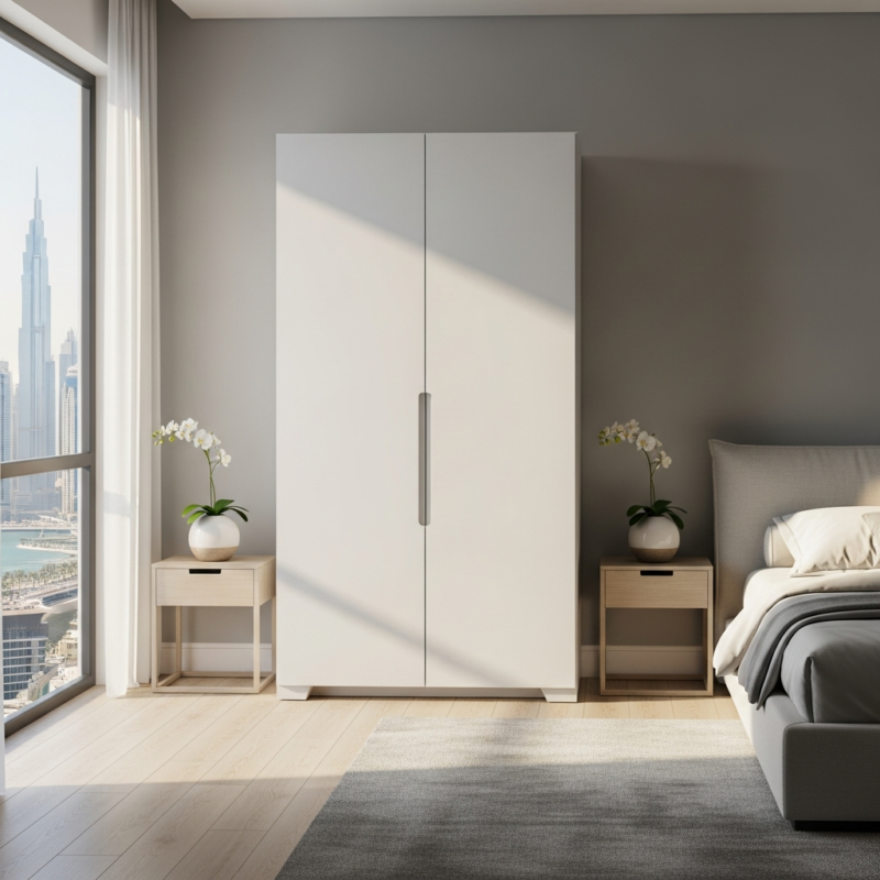 2 door white wardrobe design abu dhabi and dubai by alumaima interiors