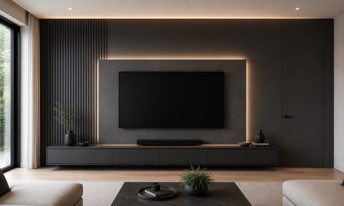 luxury matte black tv wall dubai